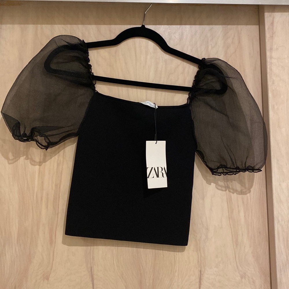 Zara Black Top with Tulle sleeves